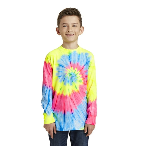 Port & Company Youth Tie-Dye Long Sleeve Tee Pc147yls - Neon Rainbow - S