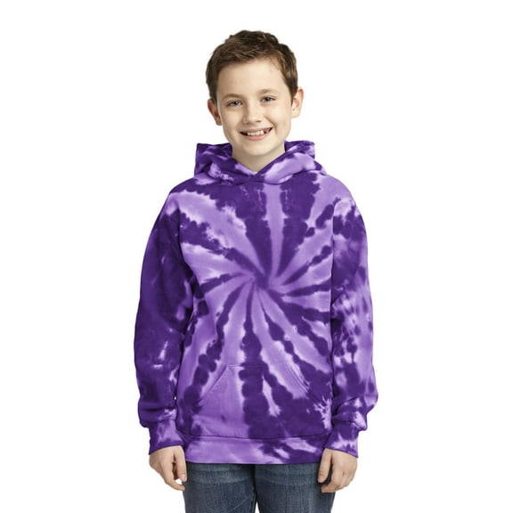 Port & Company Youth Tie Dye Pullover Hooded Sweatshirt-L (Purple)