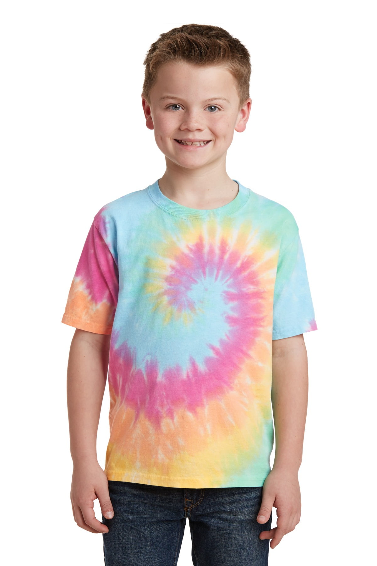 Port & Company Boys' Essential Tie-Dye T-Shirt | Vibrant Turquoise Cotton Tee, Standard Fit, 5.4 Oz (PC147Y) - View #3