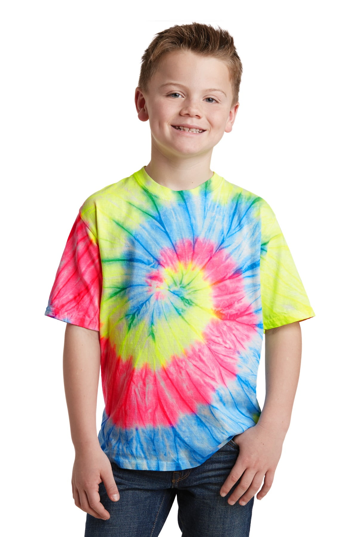 Port & Company Boys Tie-Dye T-Shirt | 100% Cotton, Standard Fit (Navy, Size Small)
