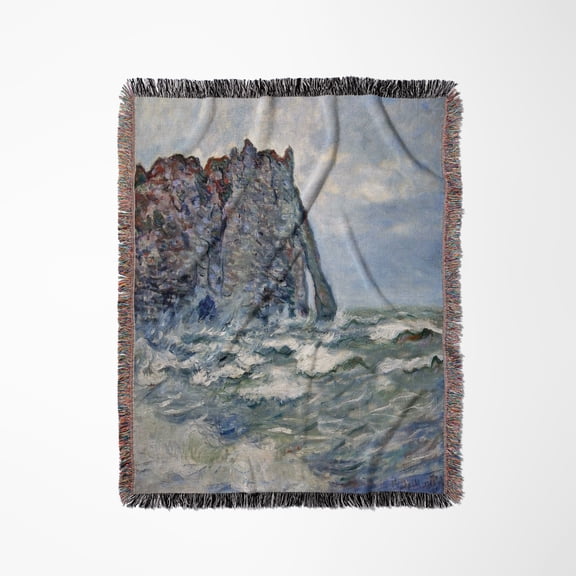 Port D Aval, Rough Sea, Claude Monet Painting 1883, Pd-Us, Woven Blanket