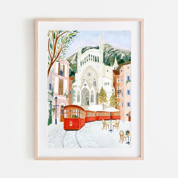Port De Soller Mallorca Coastal Travel Wall Decor Unframed Paper Print