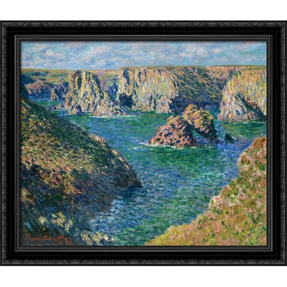 Port Donnant, Belle Ile 34x28 Large Black Ornate Wood Framed Canvas Art by Claude Monet