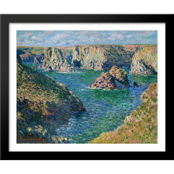 Port Donnant, Belle Ile 34x28 Large Black Wood Framed Print Art by Claude Monet