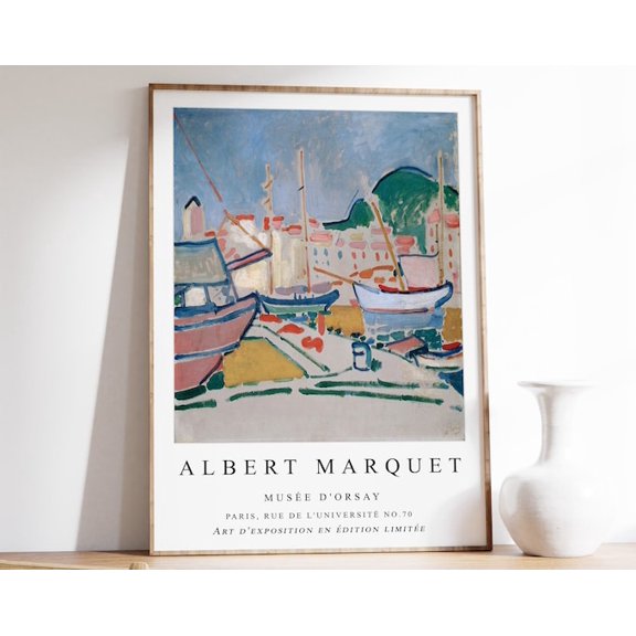 Port French Expressionist Sailing Fauvist Scenery Nature Wall Art, Unframed Paper Poster 24x36in