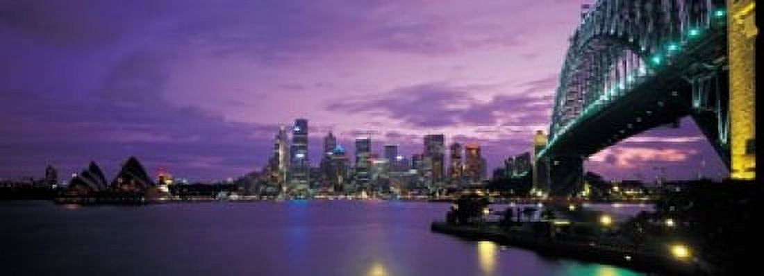 Port Jackson Sydney Harbor And Bridge Night Sydney Australia Canvas Art - Panoramic Images (18 x 7)