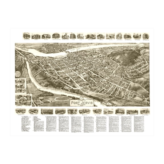 Port Jervis Art, 1920 Vintage Map of Port Jervis New York, NY History Wall Decor Gift, Old Port Jervis Map - 36" x 24" Unframed Print