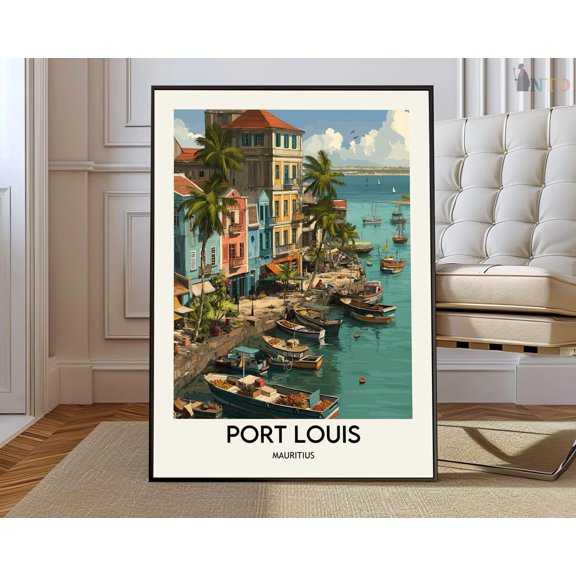 Port Louis Mauritius City Map Wall Art Travel Decor Photo Print, Stretched Canvas 12x16in