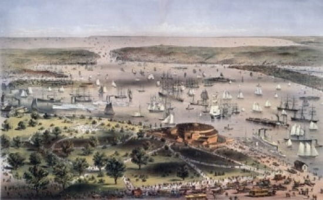 The Port Of New York Birds Eye View From The Battery Looking South Currier & Ives (1834-1907 American) Color Lithograph Library of Congress Washington DC USA Canvas Art - Currier & Ives (24 x 36)