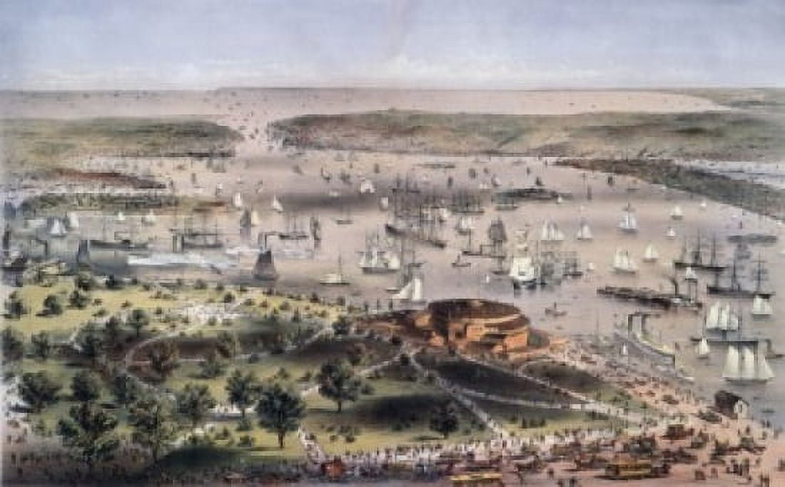 The Port Of New York Birds Eye View From The Battery Looking South Currier & Ives (1834-1907 American) Color Lithograph Library of Congress Washington DC USA Canvas Art - Currier & Ives (18 x 24)