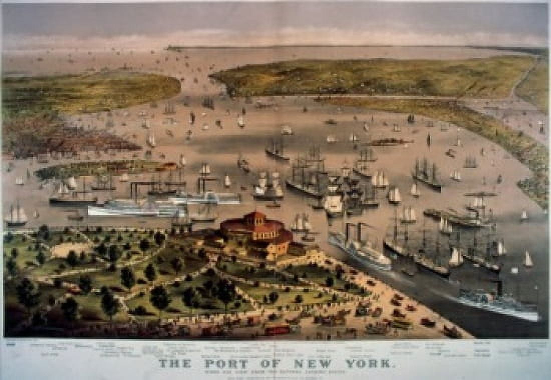 Port Of New York The Birds Eye View From The Battery Looking South Currier & Ives (1834-1907American) COLOR LITHOGRAPH Library of Congress Washington DC USA Canvas Art - Currier & Ives (18 x 24)
