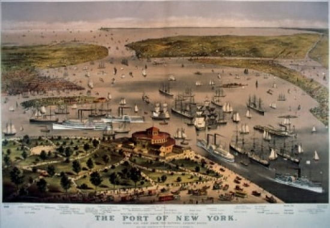 Port Of New York The Birds Eye View From The Battery Looking South Currier & Ives (1834-1907American) COLOR LITHOGRAPH Library of Congress Washington DC USA Canvas Art - Currier & Ives (24 x 36)