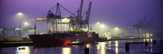 Port Night Illuminated Hamburg Germany Canvas Art - Panoramic Images (36 x 12)