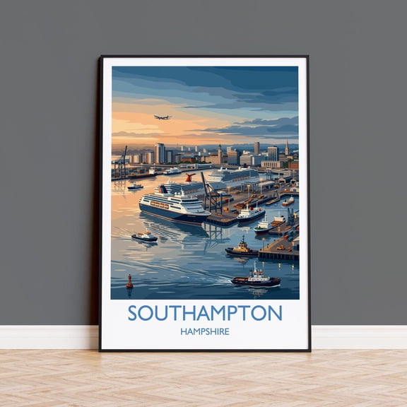 Port Of Southampton Travel Poster Southampton Docks Wall Art Cruise Ship Harbour Print Historic Port Illustration Uk Coastal Decor