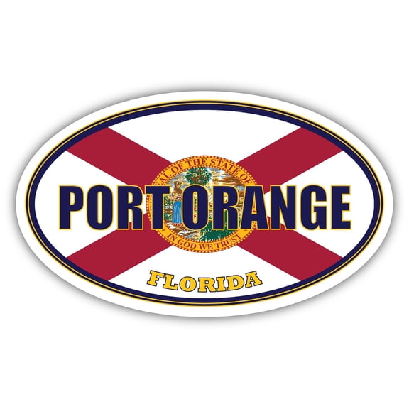 Port Orange City Florida State Flag | FL Flag Volusia County Oval State Colors Bumper Sticker Car Decal 3x5 inches