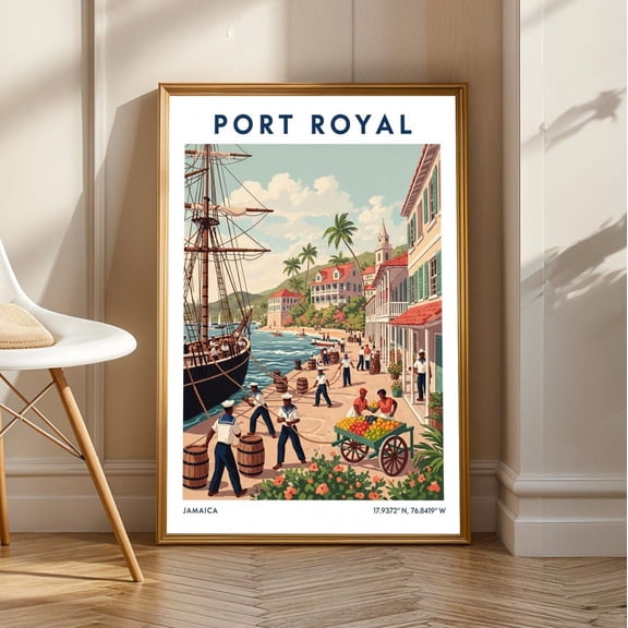 Port Royal Jamaica Vintage Travel Poster: Colorful Nautical Wall Art, Stretched Canvas Size 8x12