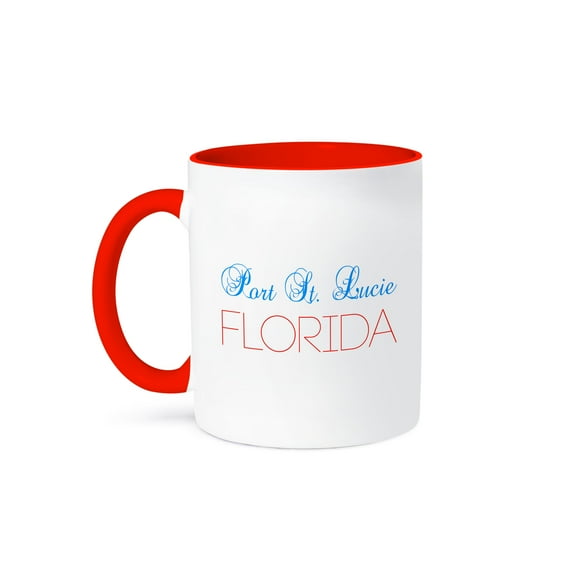 3drose, Port St. Lucie, Florida Blue, Red Text. Patriotic Home Town Design, 15oz Two-tone Red Mug