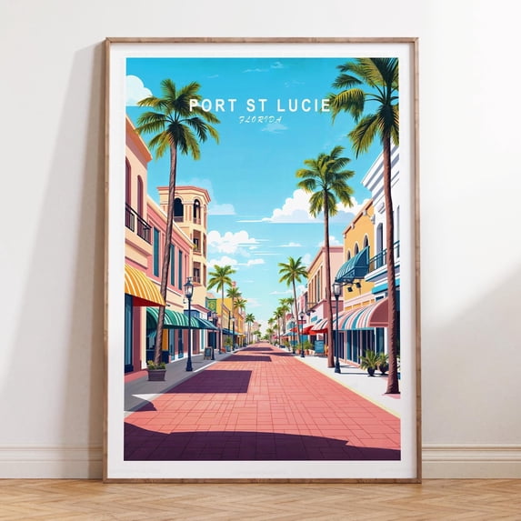 Port St Lucie Florida Minimalist Cityscape Wedding Wall Art, Stretched Canvas Size 8x12