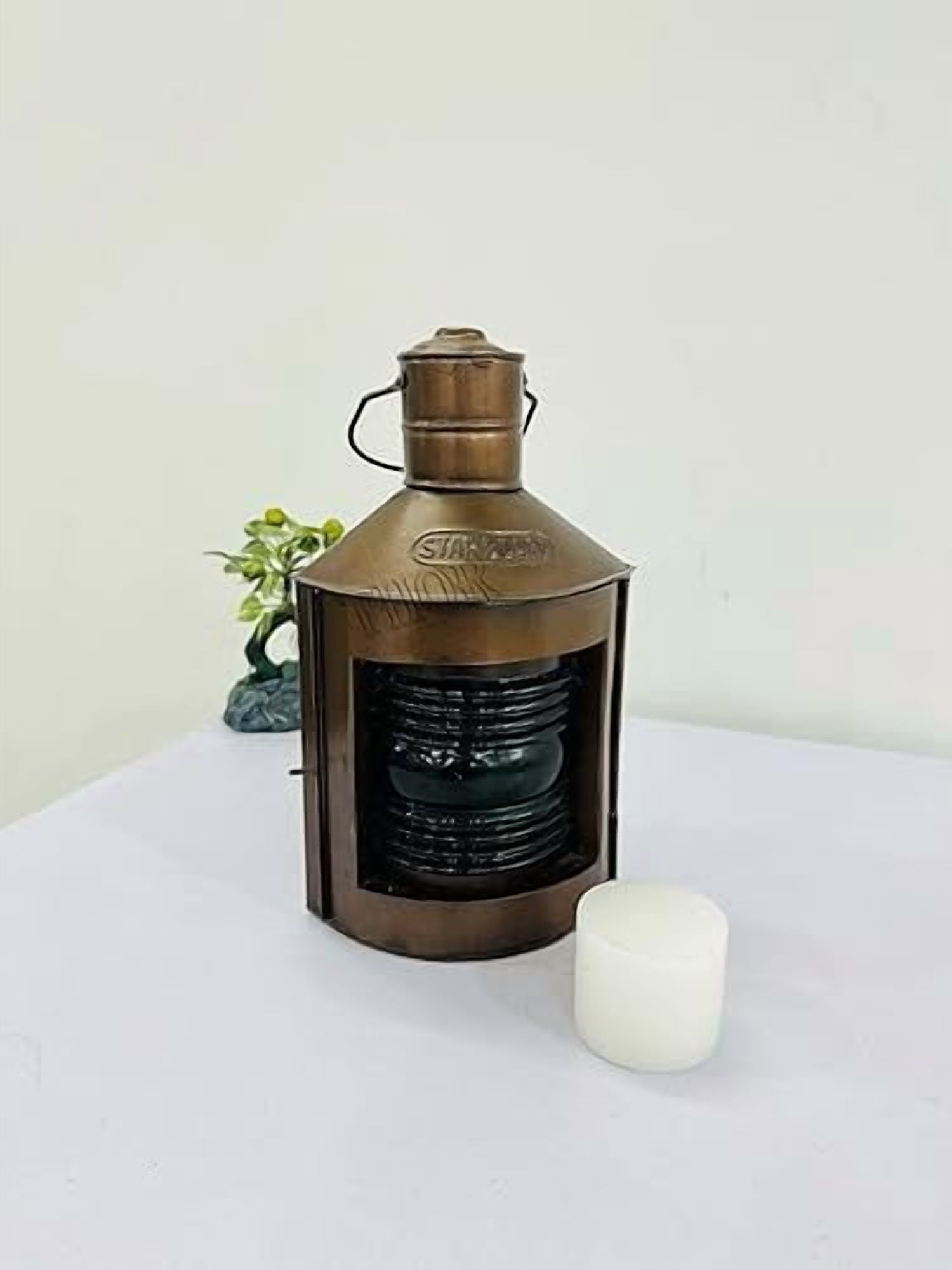 Port & Starboard Ship Lanterns Candle Copper Finish Nautical Oil Lamps Green Fresnel Lenses Boat Light Ship Lamp