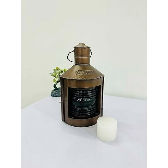 Port & Starboard Ship Lanterns Candle Copper Finish Nautical Oil Lamps Green Fresnel Lenses Boat Light Ship Lamp