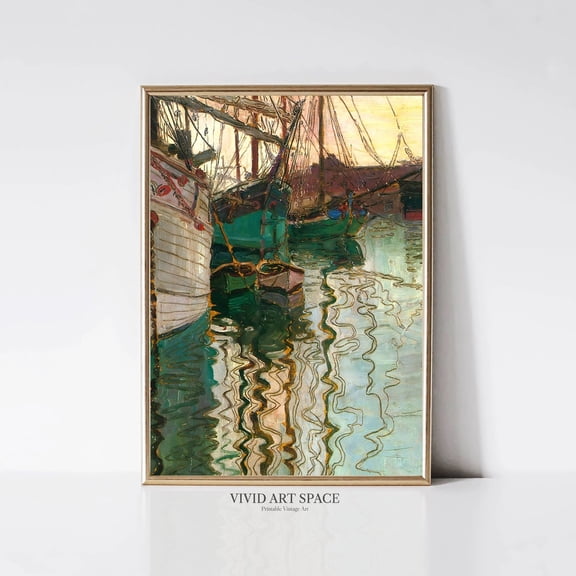 The Port Of Trieste, Vintage Coastal Landscape Painting Print, Seascape Art Print, Print Beach House Wall Art, UNFRAMED PAPER POSTER, Home Decor, Vintage Gift, Living Room Dercor