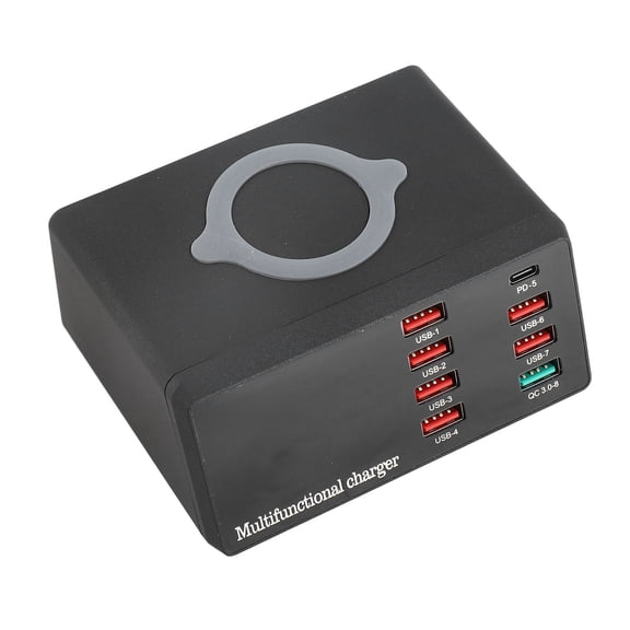 Port X9 8 Port Wireless USB Charger  PD+QC3.0+USB Port Charge Station With LED Display For Phone/Laptop/Tablet US Plug