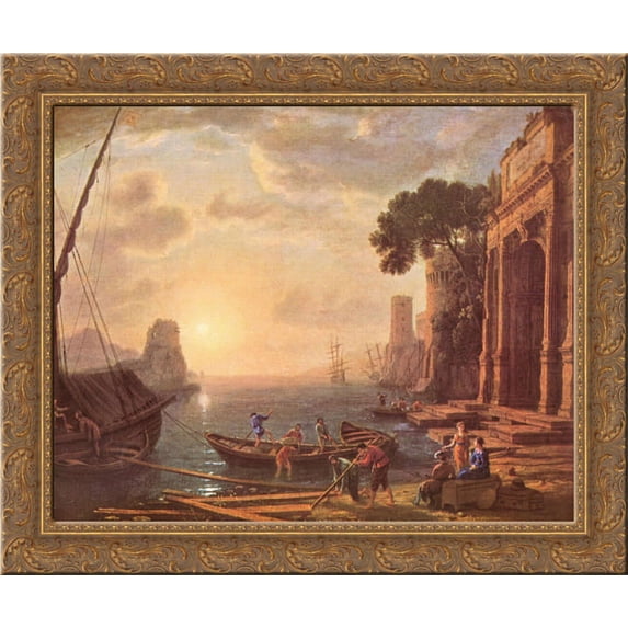 Port at sunset 24x20 Gold Ornate Wood Framed Canvas Art by Claude Lorrain