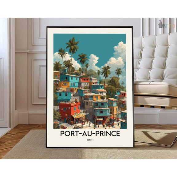 Port au Prince Haiti City Map Wall Art Travel Decor Photo Print, Unframed Canvas 12x16in