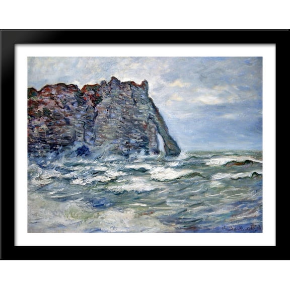 Port d`Aval, Rough Sea 36x28 Large Black Wood Framed Print Art by Claude Monet