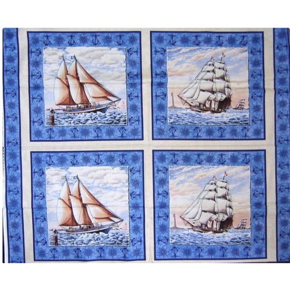 Port of Call Ship Cotton Pillow Panel Fabric