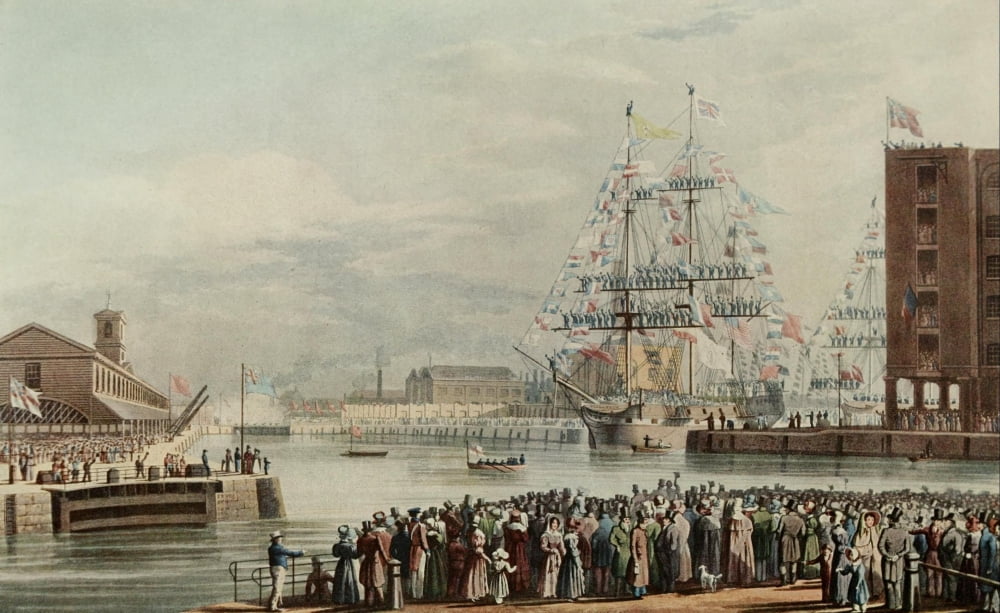 Port of London 1921 Opening of St Katharine Docks 1828 Canvas Art - Edward Duncan (24 x 36)