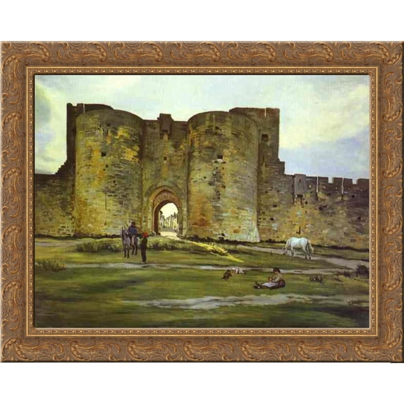 Port of the Queen at Aigues-Mortes 24x20 Gold Ornate Wood Framed Canvas Art by Frederic Bazille
