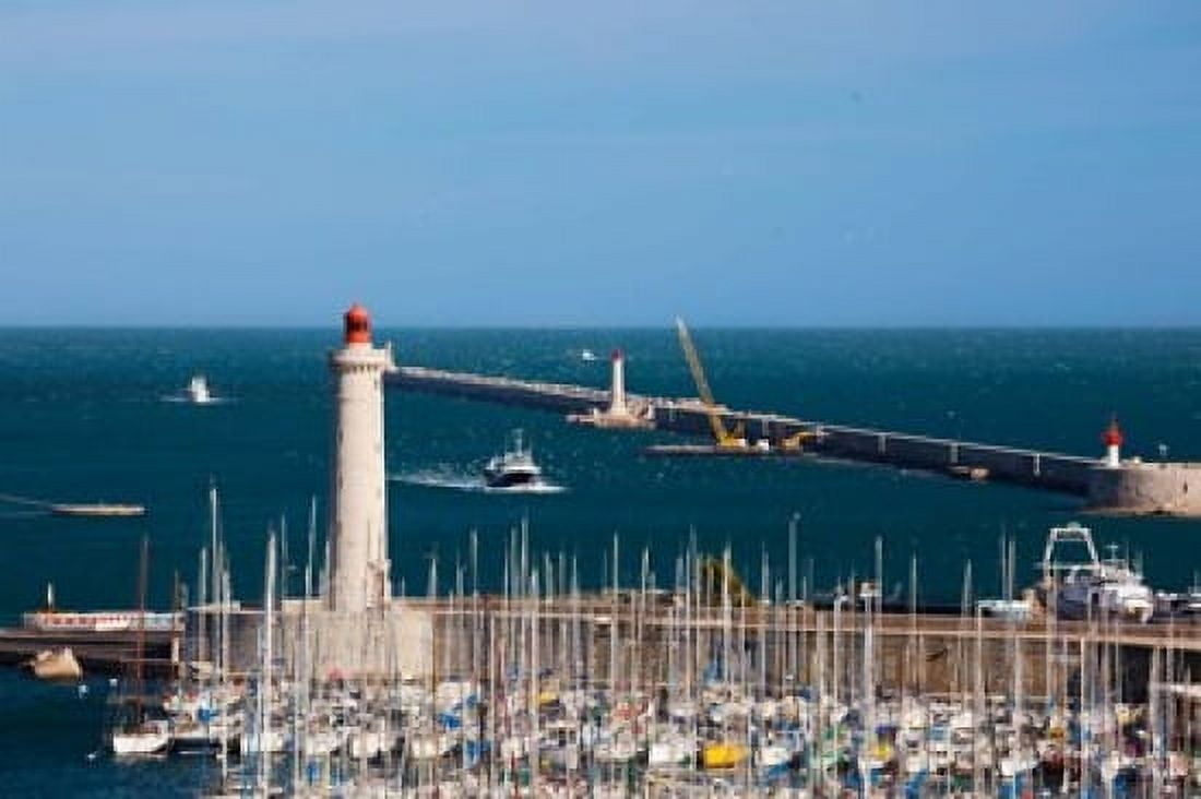 Port with the Mole St-Louis pier lighthouse Sete Herault Languedoc-Roussillon France Canvas Art - Panoramic Images (36 x 24)
