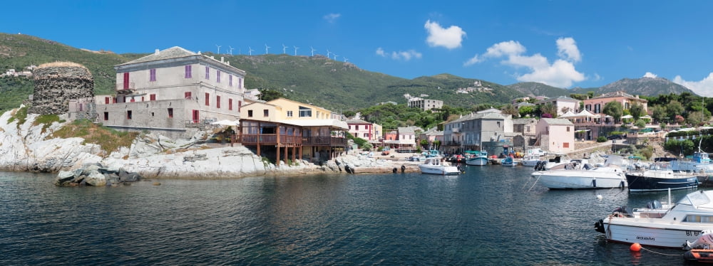 Port with town at the waterfront Centuri Haute-Corse Corsica France Canvas Art - Panoramic Images (36 x 12)