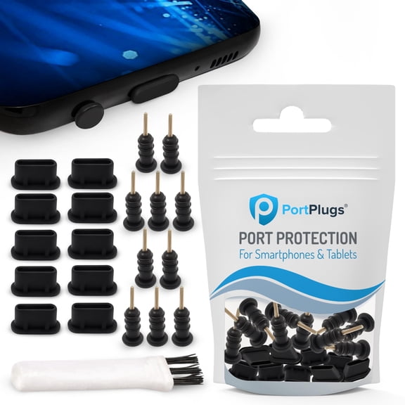 PortPlugs USB-C Anti Dust Plugs - Secure Fit, Wireless & Case Friendly - Protect Samsung, iPhone & Android Devices | 10 Pairs (Black)