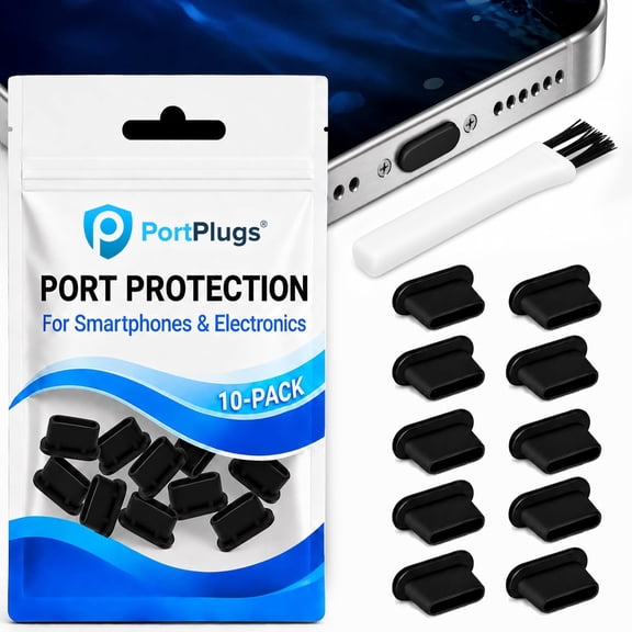 USB C Dust Plugs 10 Pack with Cleaning Brush, Charging Port Covers, Black