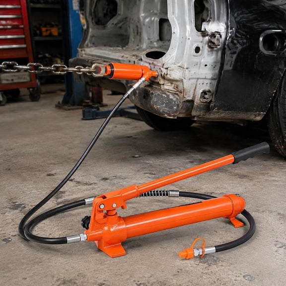 Porta Power Kit, 10 Ton Capacity with Hydraulic Ram, Manual Pump, 4.6 Ft Oil Hose, and Durable Storage Case for Automotive Repair