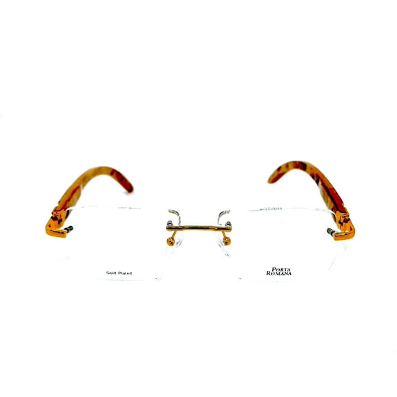 Porta Romana Model 1955 - Gold Plated Frame with Burl Light Lacquered Wood Prescription Eyeglass Frames