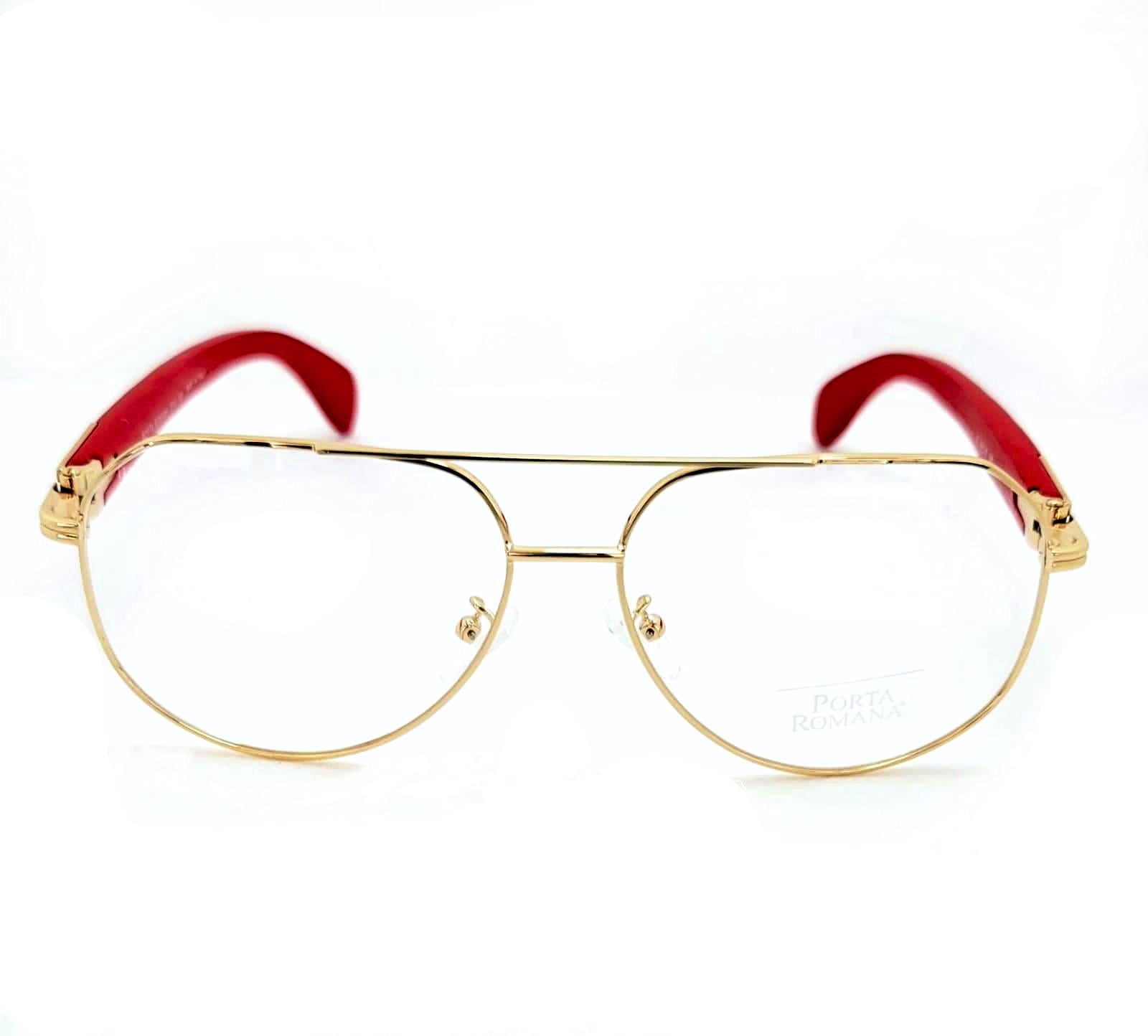 New Porta Romana Gold & Wood Sunglasses Vintage Sunglasses Porta Romana Mod. 1021 Steampunk Aviator  main image 4