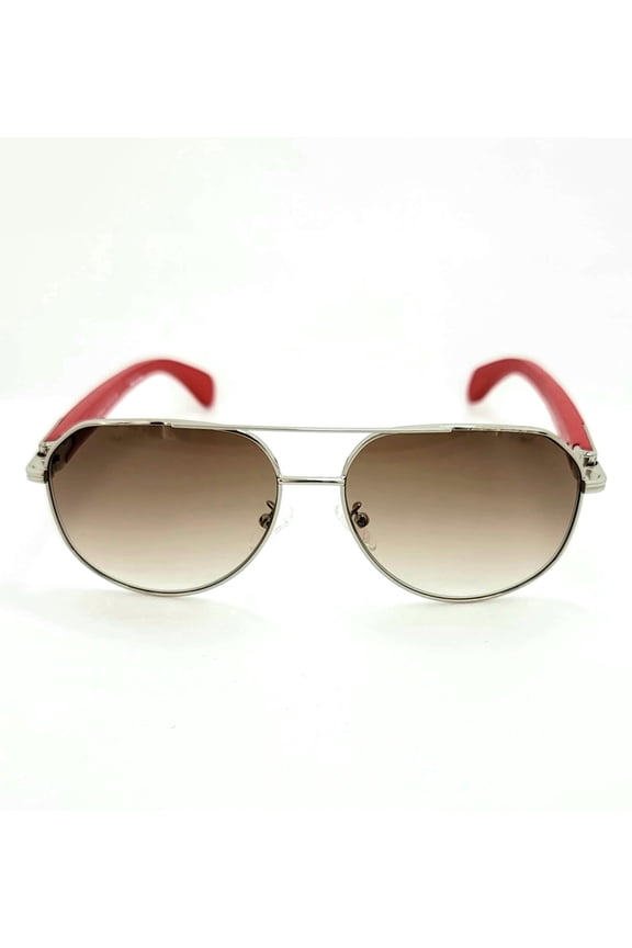 Porta Romana Travel Collection Sunglasses Model 1516 Silver with Wood Temple Frames and Brown Lenses
