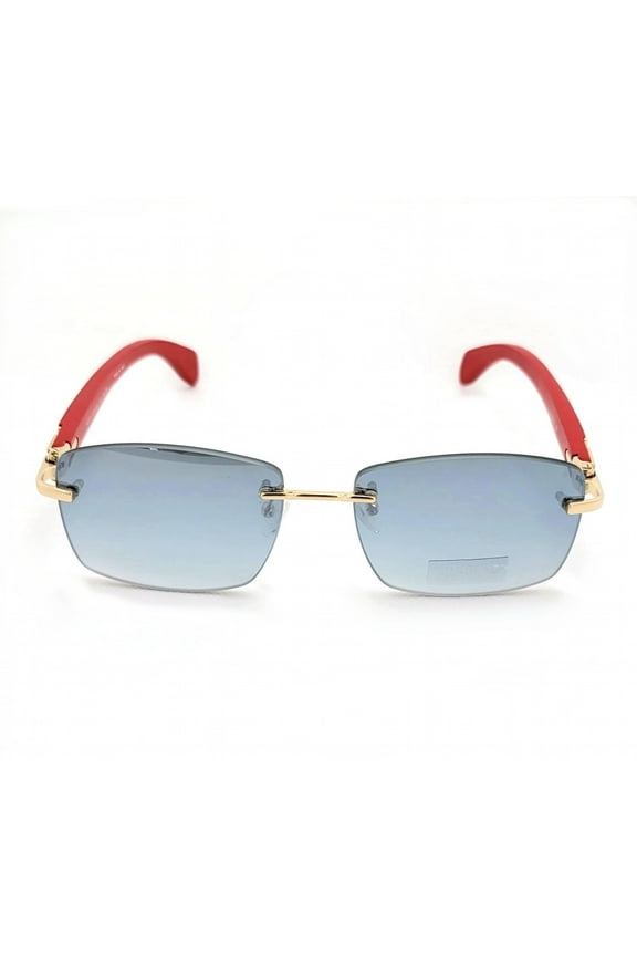 Porta Romana Travel Collection Sunglasses Model 1972 "Rimless" Blue Lenses with Gold and Wood Temple