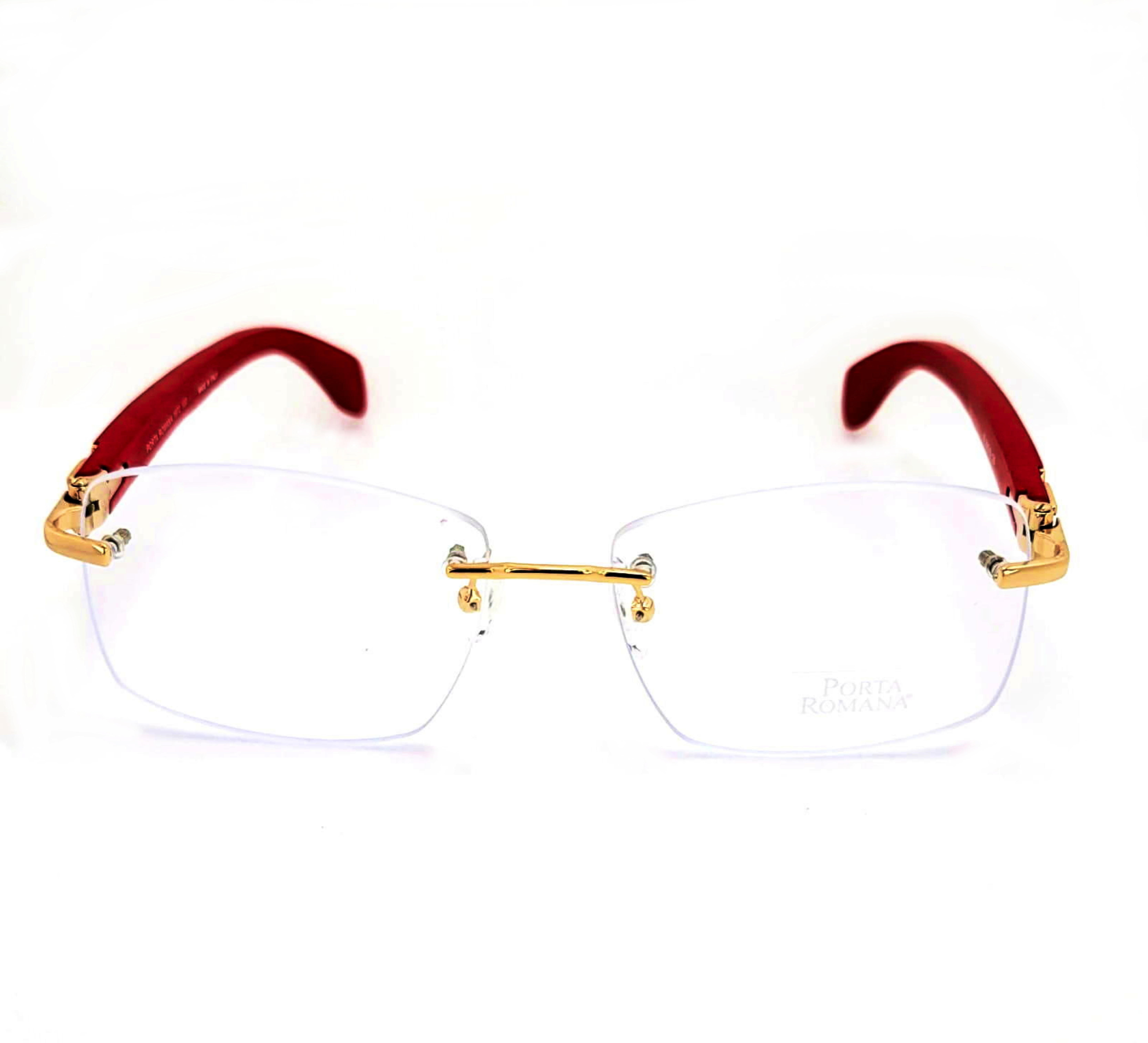 Porta Romana Red WOOD Eyeglasses with Case Porta Romana Model 1954- Gold Plated Frame with Burl Red  main image 2