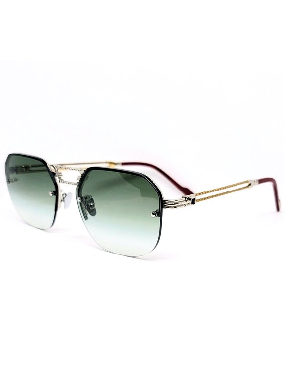 Vintage Collection Sunglasses Model 1012 Silver with Gold, Green Lenses "Semi Rimless"