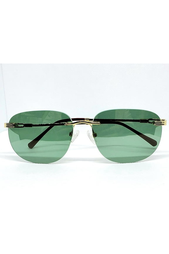 Vintage Sunglasses (Two Tone, Green Lens, Model 1009 Rimless)