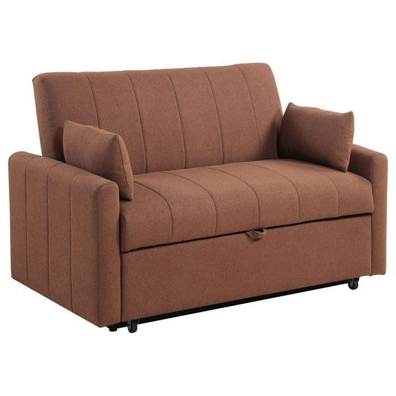 Porta Sleeper Sofa Full Bed, Copper Brown Boucle, Pillows, 60 Inch