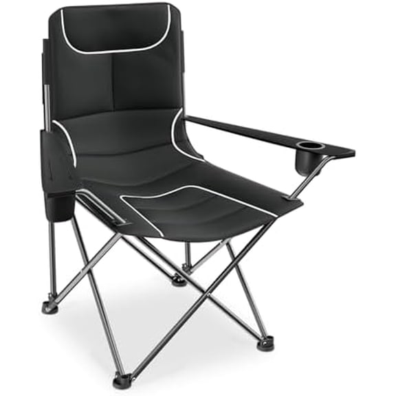 PortaBLE cAMPING cHAIR FOR oUTDOOR, fOLDABLE oUTDOOR bEACH cAMPING cHAIR WITH aDJUSTABLE bACKREST & aRMREST, oVERSIZED pADDED cHAIR fOLDING lAWN cHAIR WITH cOOLER & cUP hOLDER