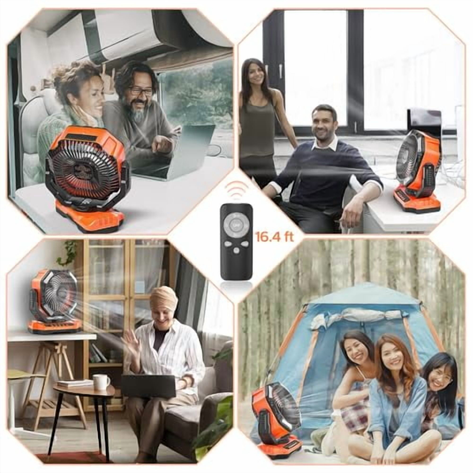 PortaBreeze 40000mAh Rechargeable Camping Fan w Light, Portable Battery Operated High Velocity Floor Table Fan; Oscillating w Timer, Remote for Outdoors, RV, Jobsite, Dorm, Patio,