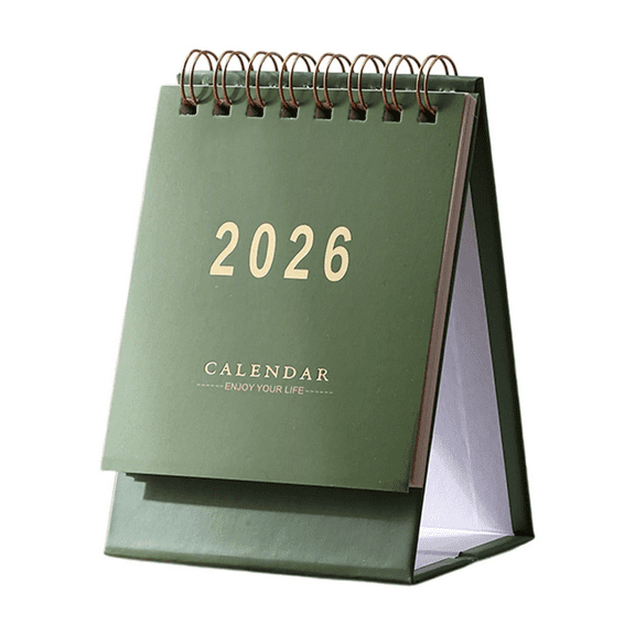 Portability Desk Calendar 2026, Standing Flip Small Desk Calendar, Jan 2026 To Dec 2026, 12 Monthly Desktop Calendar, Thick Paper Twin Wire Binding for Home Or Yearly Planner&Organizer (Green)