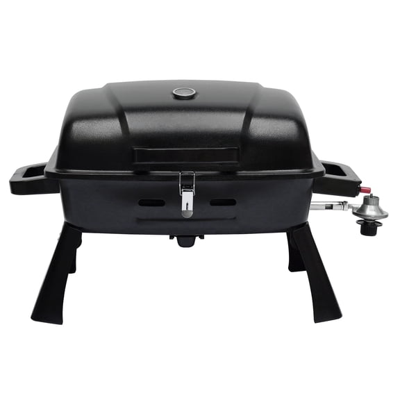 Brand Man Portable 1-Burner Tabletop Propane Gas Grill with Lid, Thermometer & Foldable Legs for Outdoor Cooking