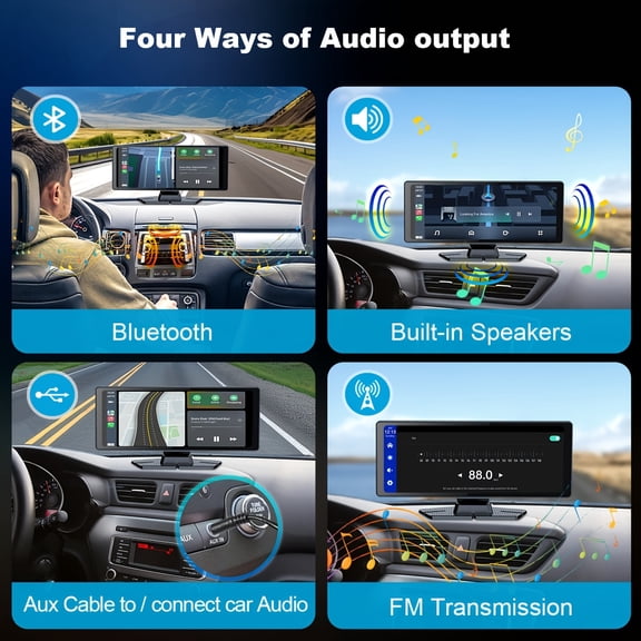 Portable 10.26" Wireless Carplay Screen | Apple Carplay & Android Auto, GPS Navigation, Mirror Link, Wi-Fi, Universal Car Audio Receiver ABS